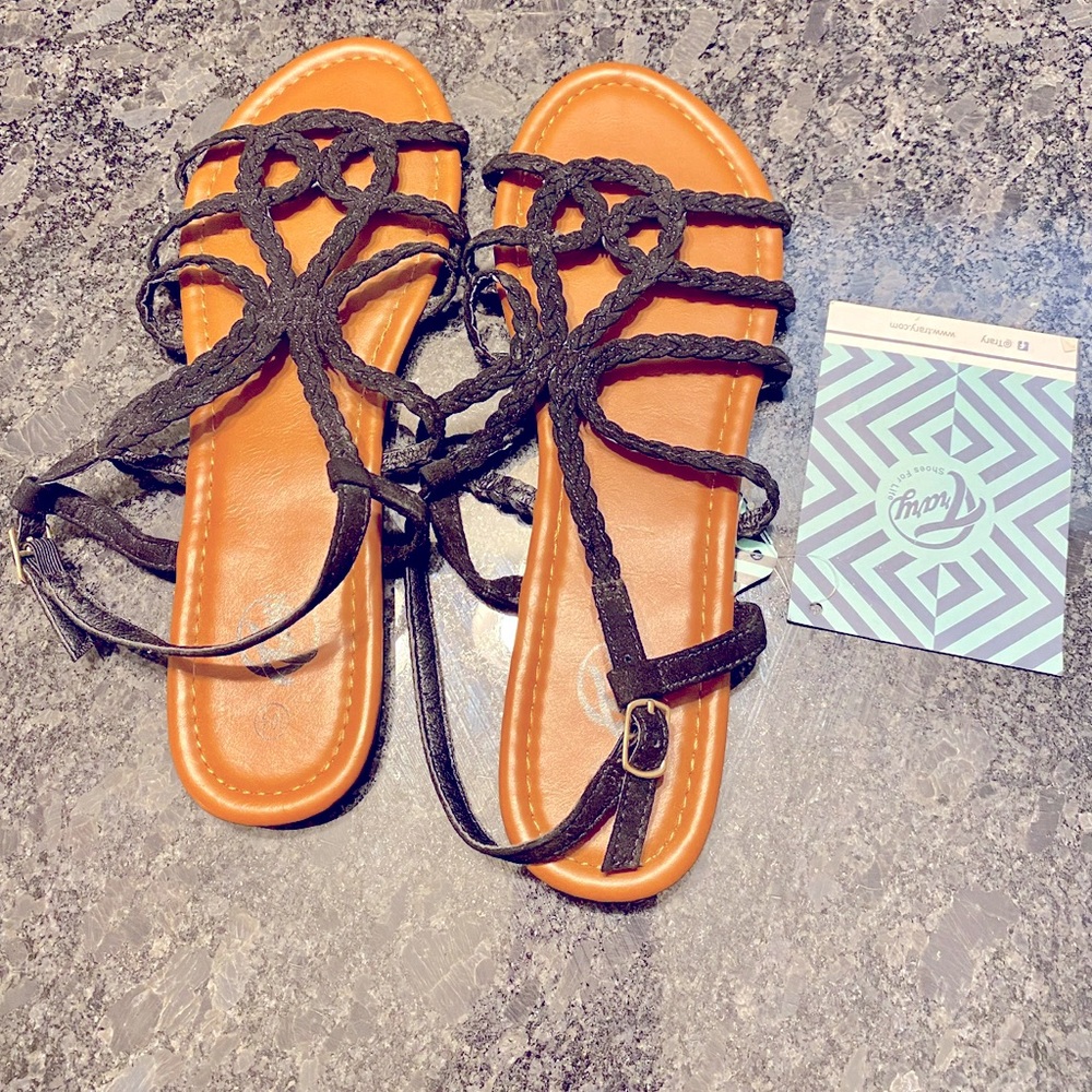 Trary flat braided strap sandals, size 10.5